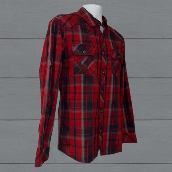 Rock & Republic Red Plaid Stretch Long Sleeve Button Down, Men’s Size -Large - Picture 4 of 11